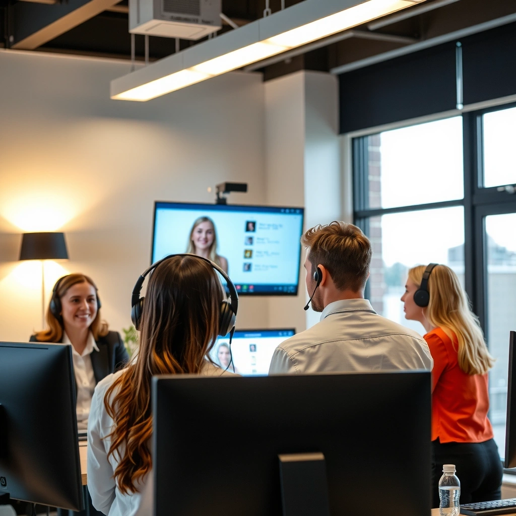 Equipo de soporte técnico de  Online Colombia en videoconferencia